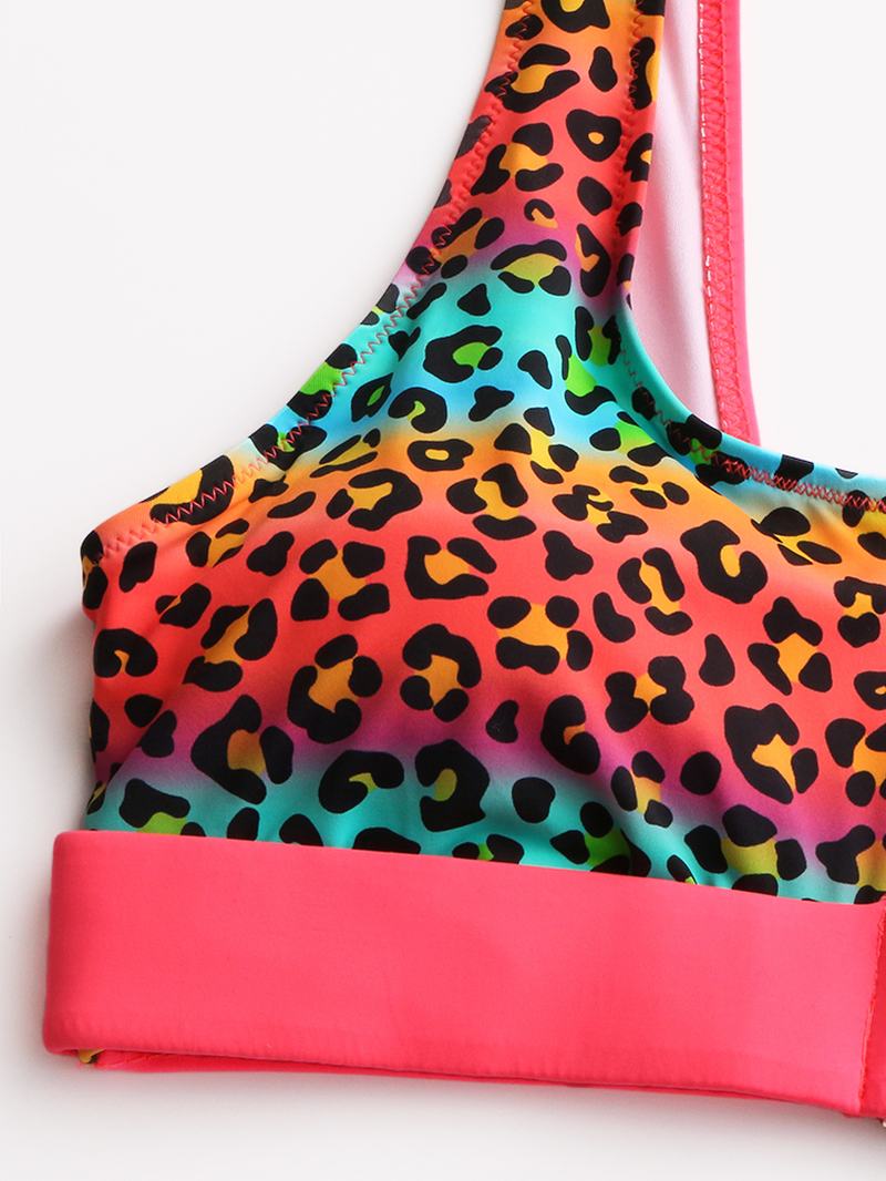 Kobiety Leopard Patchwork Bikini Z Przodu Na Zamek Błyskawiczny Stroje Kąpielowe Bez Pleców