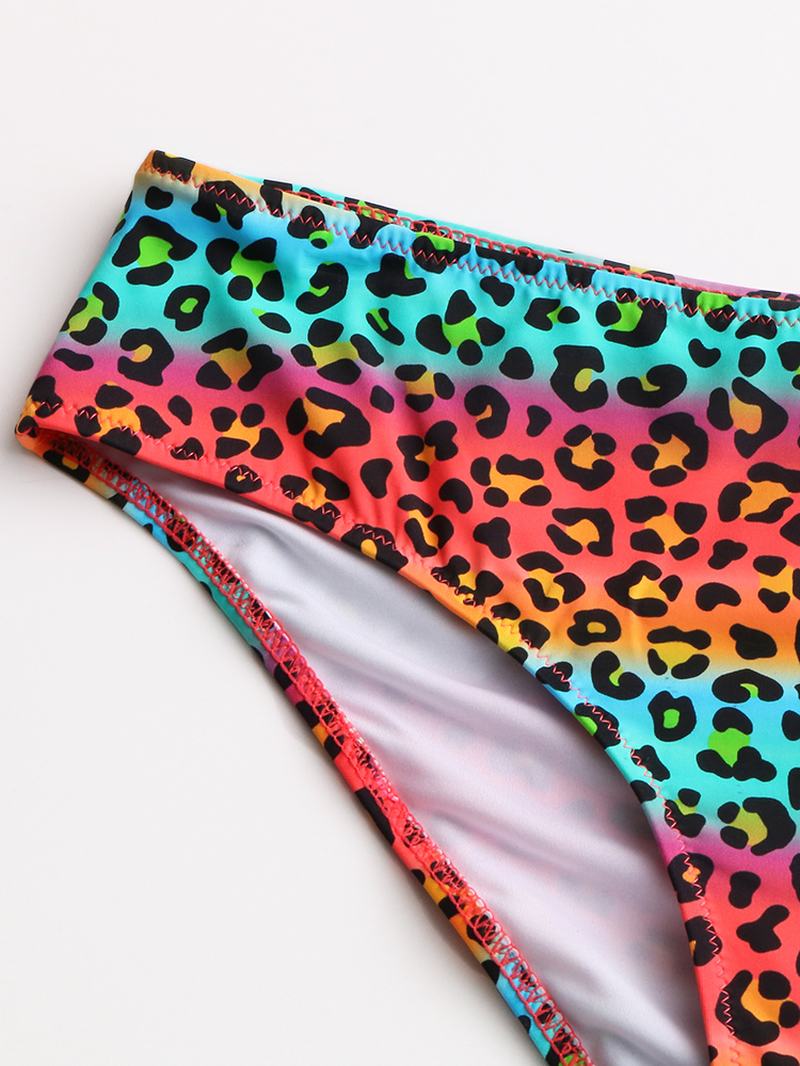 Kobiety Leopard Patchwork Bikini Z Przodu Na Zamek Błyskawiczny Stroje Kąpielowe Bez Pleców