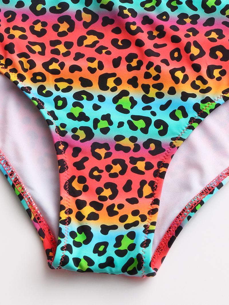 Kobiety Leopard Patchwork Bikini Z Przodu Na Zamek Błyskawiczny Stroje Kąpielowe Bez Pleców