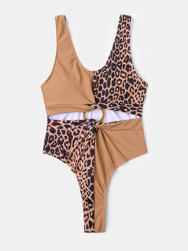 Kobiety Leopard Patchwork Jednolity Kolor Bikini Jednoczęściowe Wyszczuplające Stroje Kąpielowe