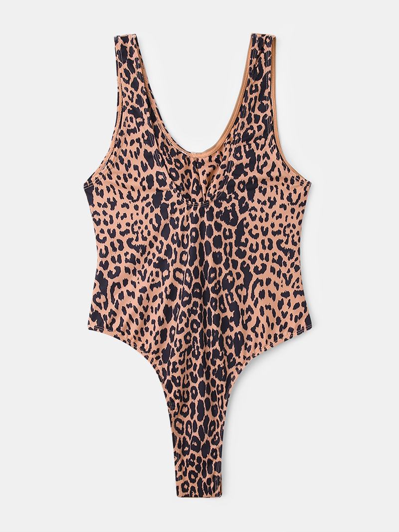 Kobiety Leopard Patchwork Jednolity Kolor Bikini Jednoczęściowe Wyszczuplające Stroje Kąpielowe