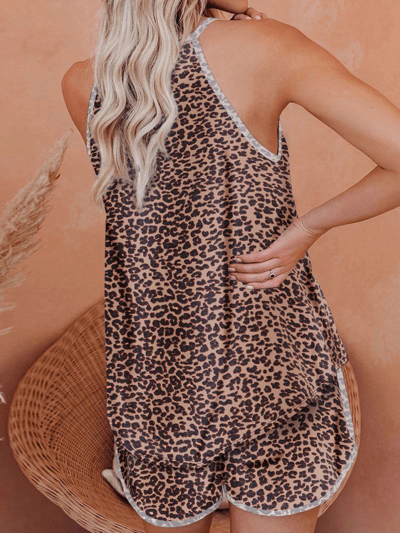 Kobiety Leopard Softies Bez Rękawów Z Okrągłym Dekoltem Luźna Piżama