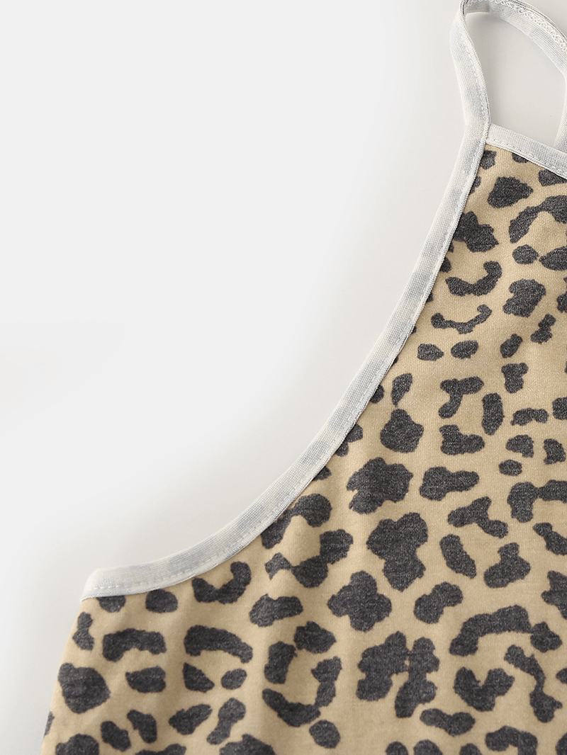 Kobiety Leopard Softies Bez Rękawów Z Okrągłym Dekoltem Luźna Piżama