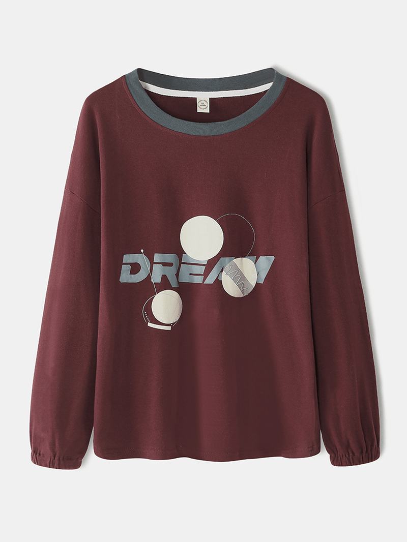 Kobiety Letter Dot Drukowanie Drop Shoulder Pullover Home Casual Piżama