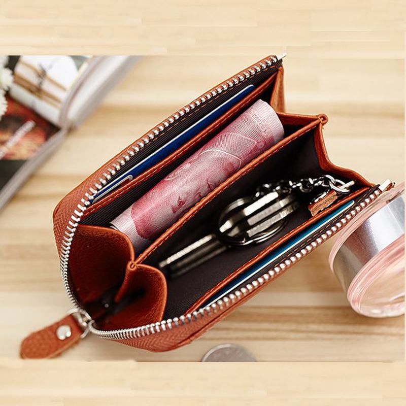 Kobiety Mężczyźni Prawdziwa Skóra Krótki Portfel Zipper Coin Bags Card Holder Key Bags