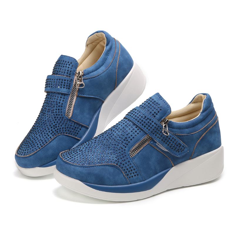 Kobiety Mesh Hook Loop Zipper Wedges Casual Sneakers