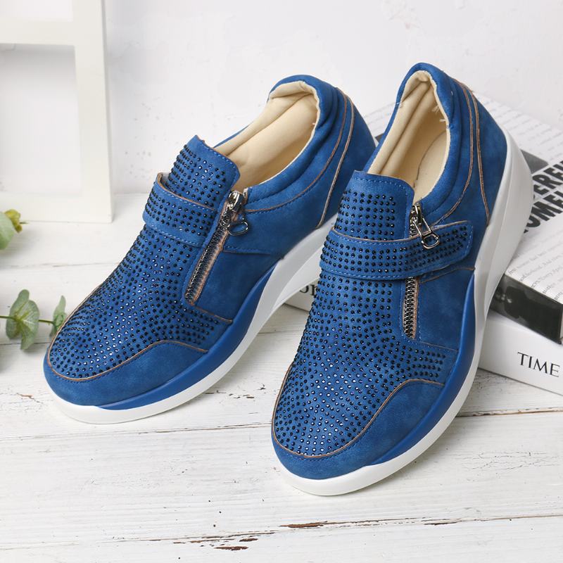 Kobiety Mesh Hook Loop Zipper Wedges Casual Sneakers