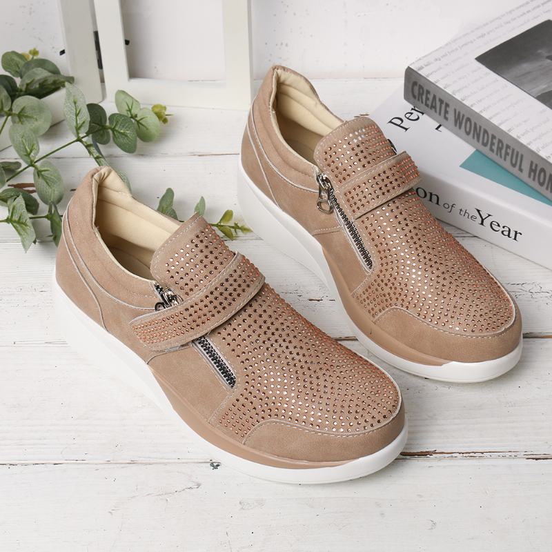 Kobiety Mesh Hook Loop Zipper Wedges Casual Sneakers