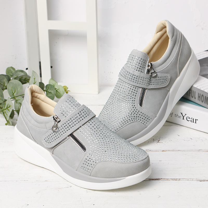 Kobiety Mesh Hook Loop Zipper Wedges Casual Sneakers