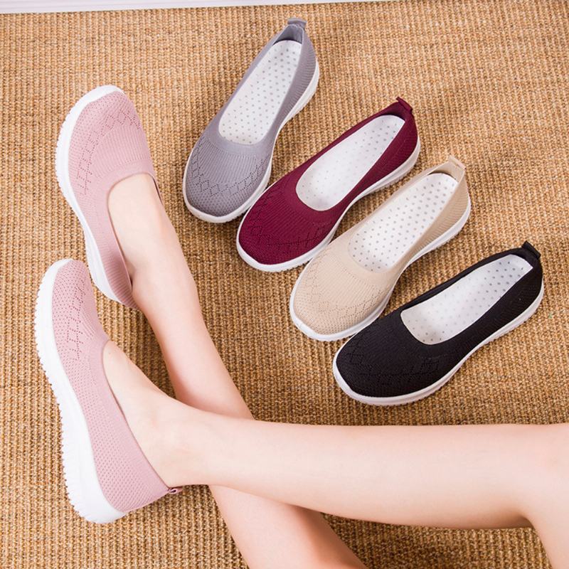 Kobiety Mesh Oddychające Easy Slip On Lazy Casual Flat Walking Shoes