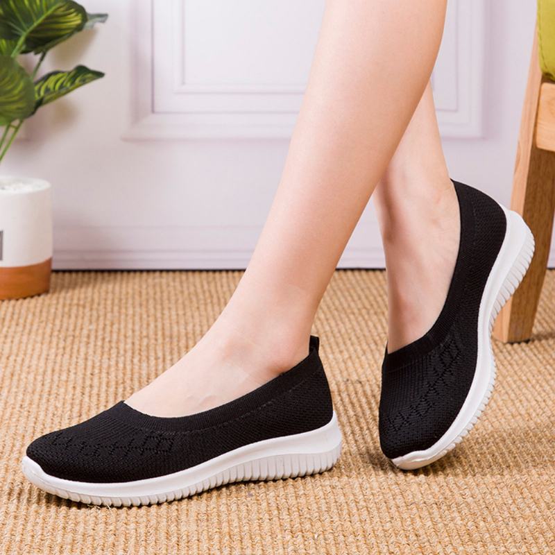 Kobiety Mesh Oddychające Easy Slip On Lazy Casual Flat Walking Shoes