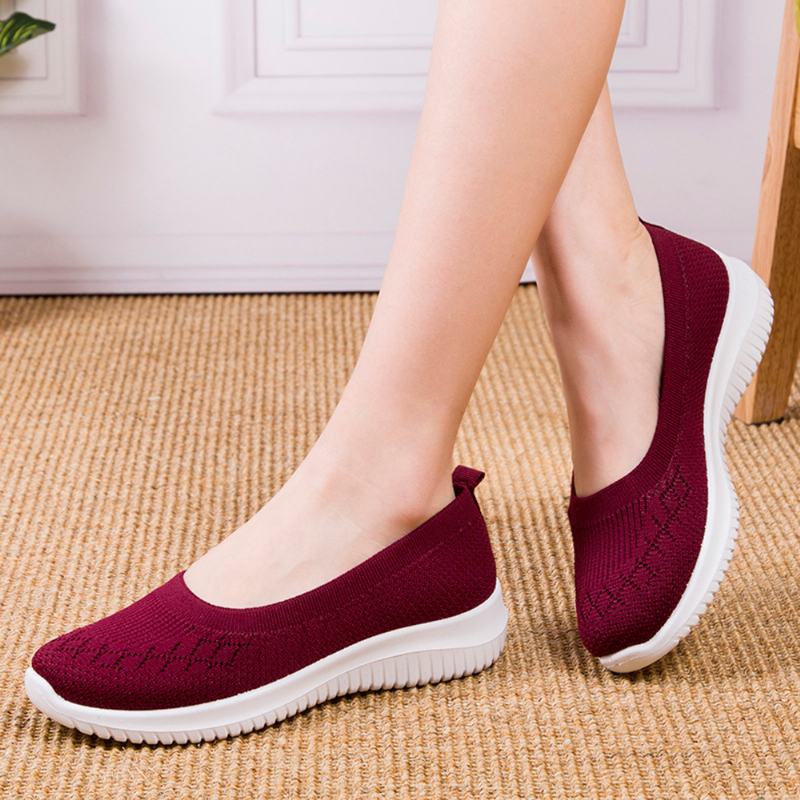 Kobiety Mesh Oddychające Easy Slip On Lazy Casual Flat Walking Shoes