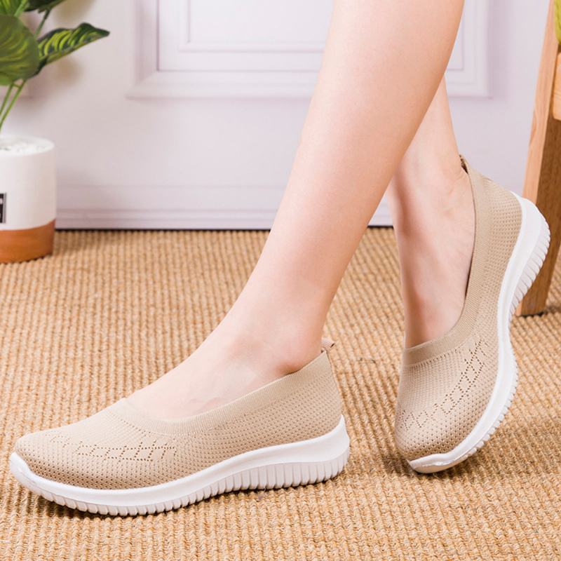 Kobiety Mesh Oddychające Easy Slip On Lazy Casual Flat Walking Shoes