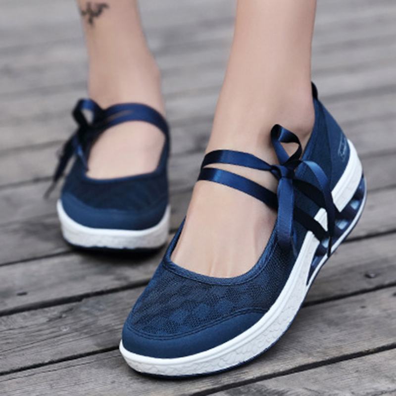 Kobiety Mesh Splicing Sport Casual Lace Up Platform Sneakers