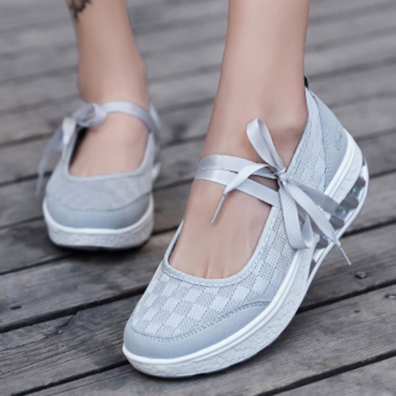 Kobiety Mesh Splicing Sport Casual Lace Up Platform Sneakers