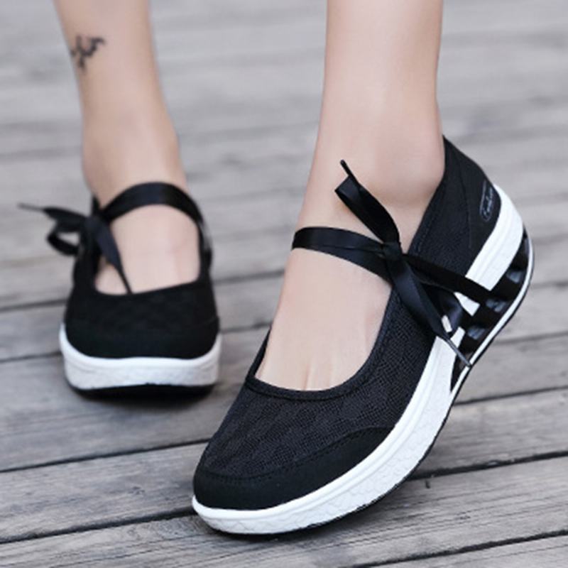 Kobiety Mesh Splicing Sport Casual Lace Up Platform Sneakers