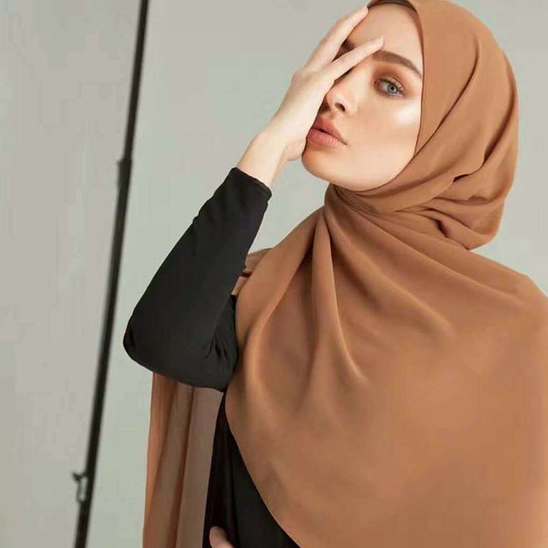 Kobiety Monochromatyczny Etniczny Perłowy Szyfonowy Ręcznik Bąbelkowy Opaska Hidżab Szalik Arabski Szal Turban Kapelusz