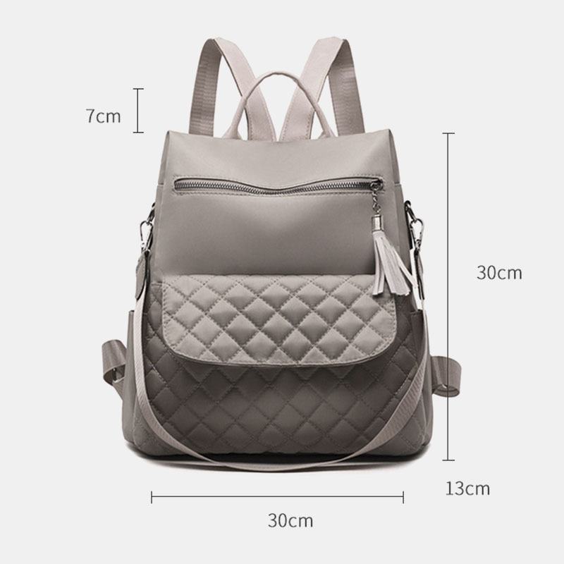 Kobiety Multi-carry Oxford Diamond Pattern Anti-theft Wodoodporny Plecak Na Co Dzień Z Frędzlami