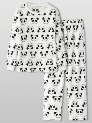 Kobiety Na Całej Powierzchni Cartoon Panda Z Długim Rękawem Pluszowy Ciepły Domowy Zestaw Piżamy