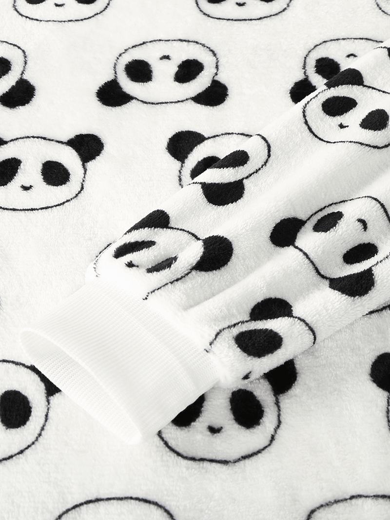 Kobiety Na Całej Powierzchni Cartoon Panda Z Długim Rękawem Pluszowy Ciepły Domowy Zestaw Piżamy