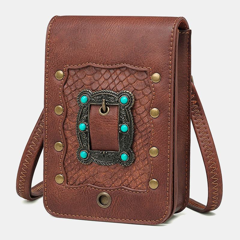 Kobiety Odpinany Pasek Na Ramię Sprzęt Nit Decor Wzór Węża Klapa Zapięcie Magnetyczne Projekt Torba Crossbody Torba Na Talię