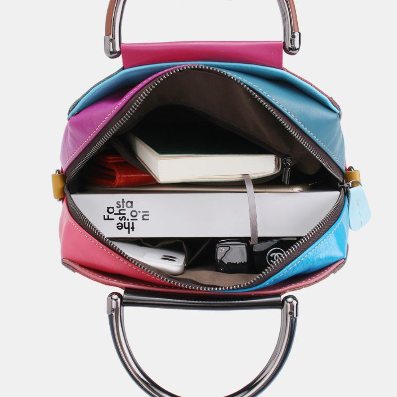 Kobiety Okrągła Torba Z Prawdziwej Skóry Patchworkowa Torba Crossbody Torebka Torba Na Ramię