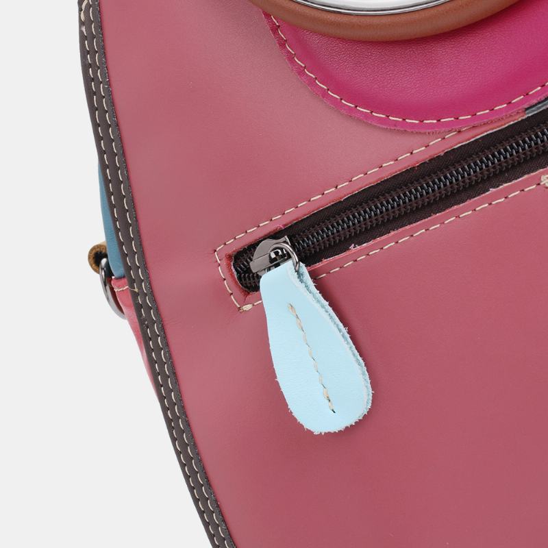 Kobiety Okrągła Torba Z Prawdziwej Skóry Patchworkowa Torba Crossbody Torebka Torba Na Ramię