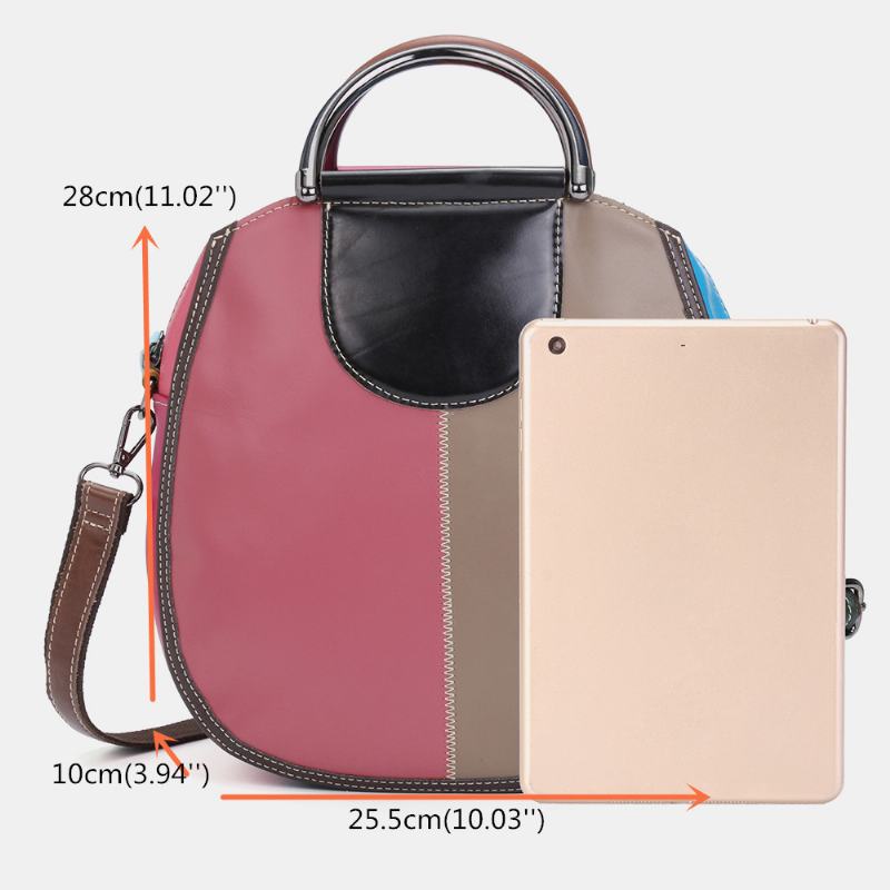 Kobiety Okrągła Torba Z Prawdziwej Skóry Patchworkowa Torba Crossbody Torebka Torba Na Ramię