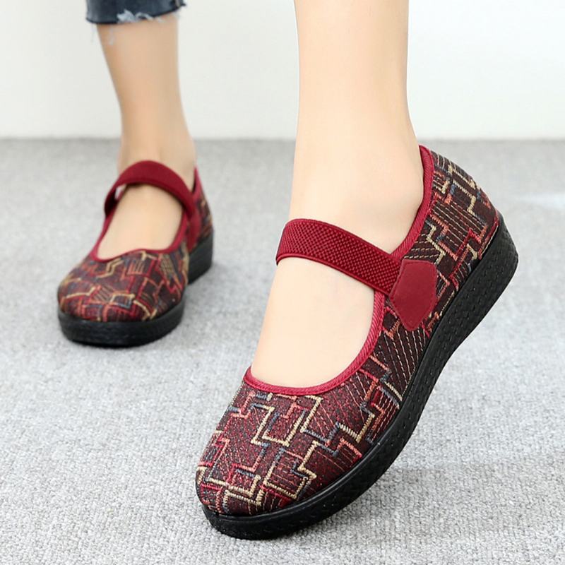 Kobiety Old Peking Tkanina Elastyczna Slip On Odporne Mokasyny