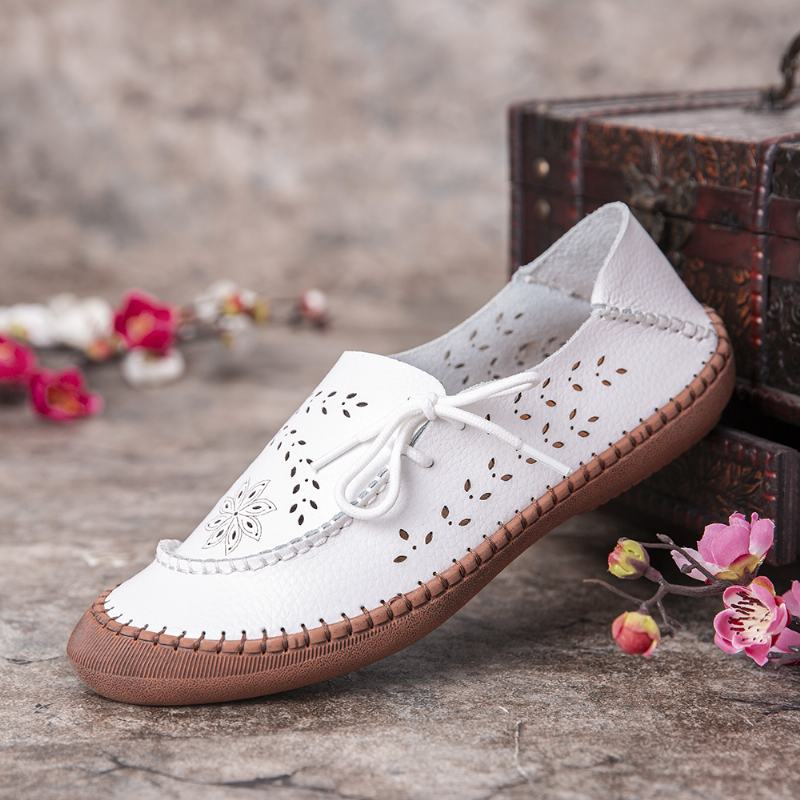 Kobiety Oryginalna Skóra Plus Rozmiar Oddychające Hollow Out Soft Sole Casual Flats Loafers