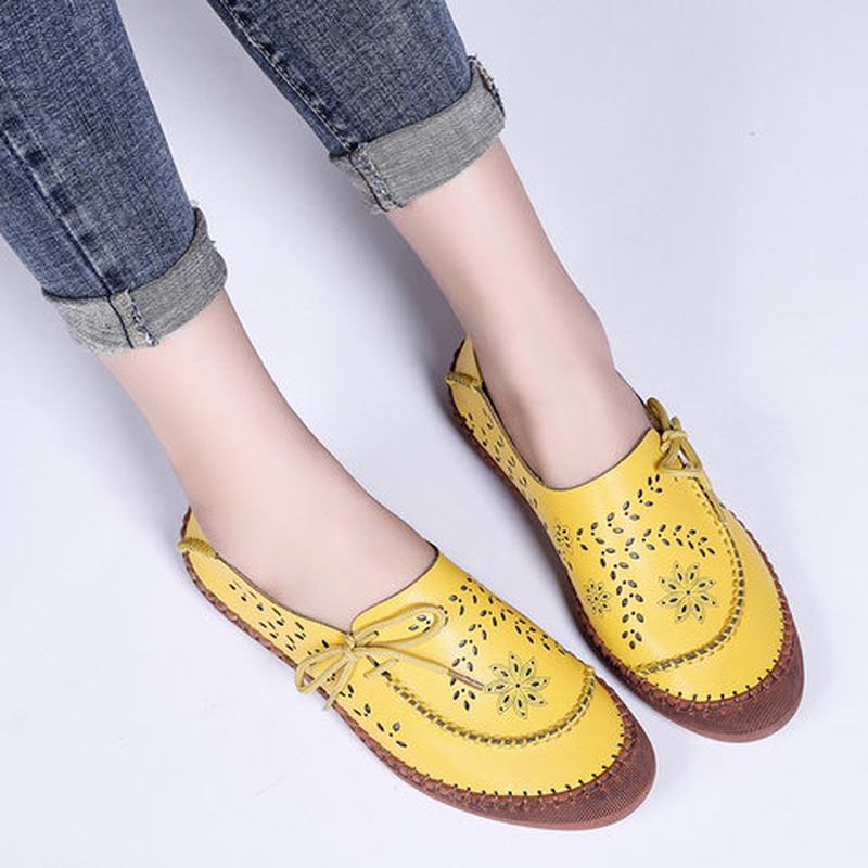 Kobiety Oryginalna Skóra Plus Rozmiar Oddychające Hollow Out Soft Sole Casual Flats Loafers