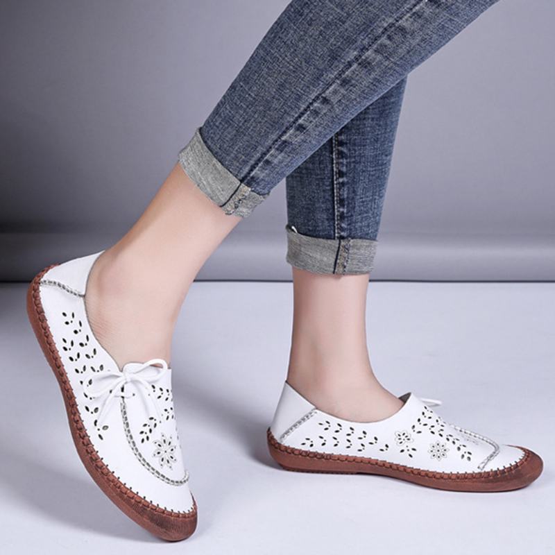 Kobiety Oryginalna Skóra Plus Rozmiar Oddychające Hollow Out Soft Sole Casual Flats Loafers