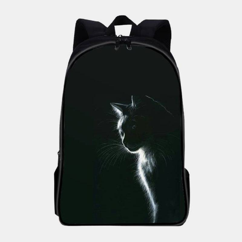 Kobiety Oxford Cloth Casual Cute Black Kot Back View I Moon Nadruk Plecak Szkolny
