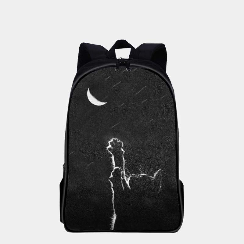 Kobiety Oxford Cloth Casual Cute Black Kot Back View I Moon Nadruk Plecak Szkolny