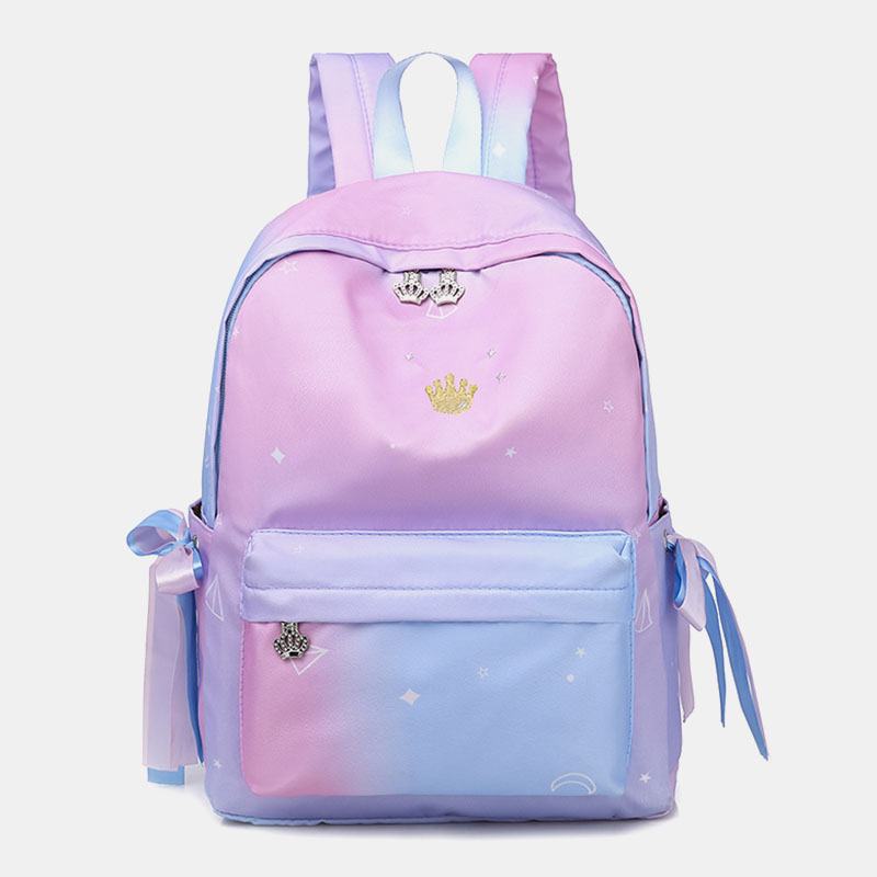 Kobiety Oxford Color Gradient Earphone Hole Bowknot Casual Studeng Bag Backpack