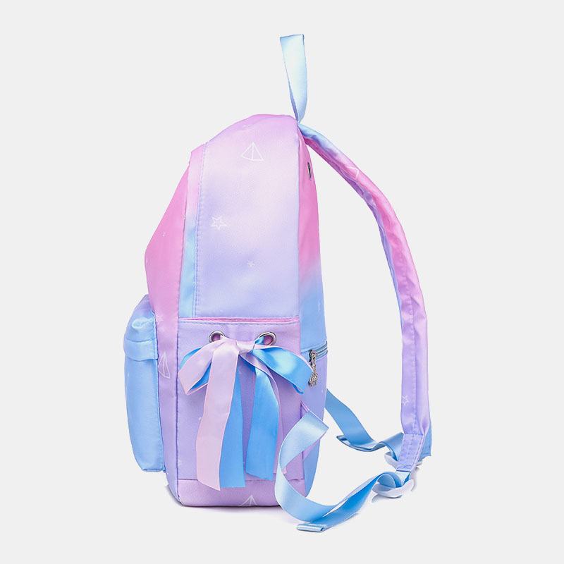Kobiety Oxford Color Gradient Earphone Hole Bowknot Casual Studeng Bag Backpack