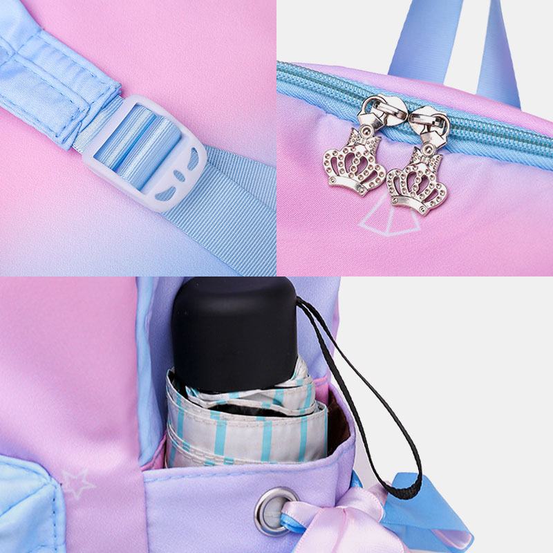 Kobiety Oxford Color Gradient Earphone Hole Bowknot Casual Studeng Bag Backpack