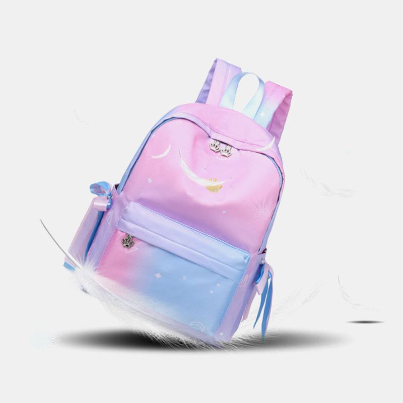Kobiety Oxford Color Gradient Earphone Hole Bowknot Casual Studeng Bag Backpack