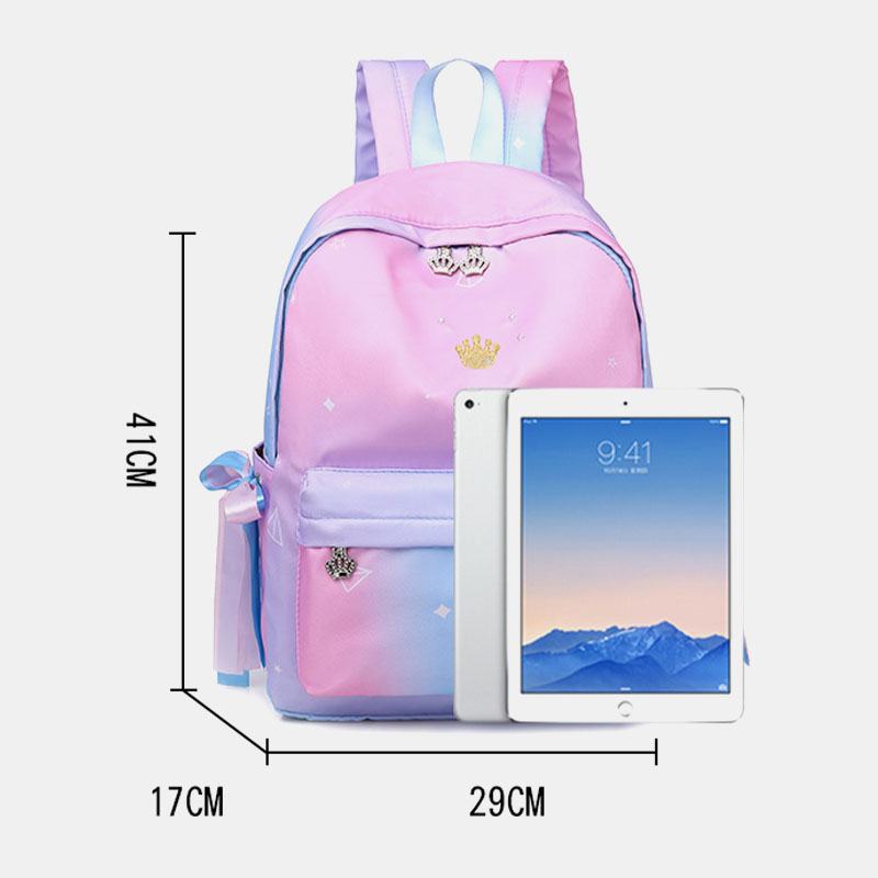 Kobiety Oxford Color Gradient Earphone Hole Bowknot Casual Studeng Bag Backpack