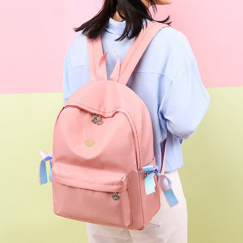 Kobiety Oxford Color Gradient Earphone Hole Bowknot Casual Studeng Bag Backpack