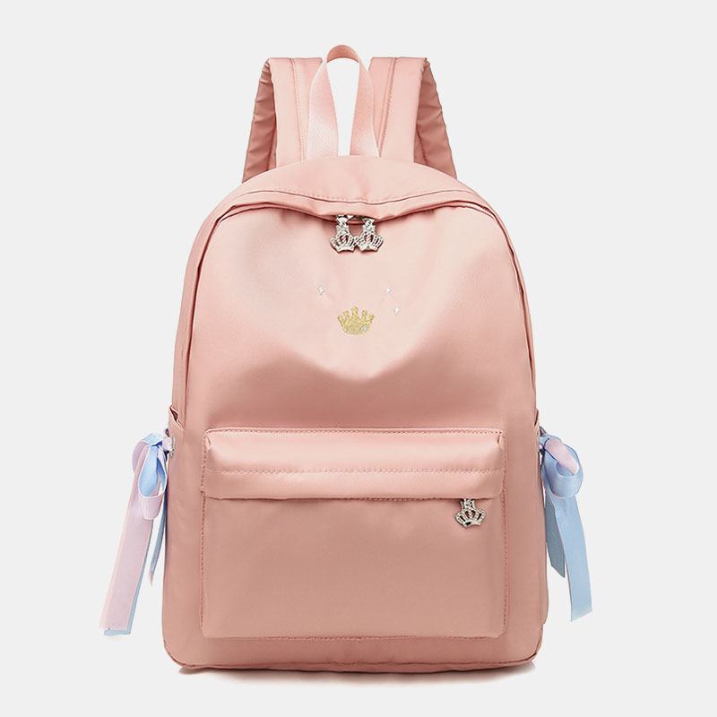 Kobiety Oxford Color Gradient Earphone Hole Bowknot Casual Studeng Bag Backpack