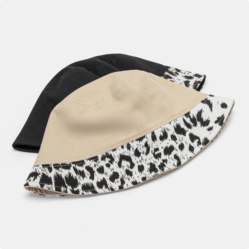 Kobiety Patchwork Leopard Pattern Drukowanie Kapelusz Przeciwsłoneczny Moda Bawełniana All-mat Sunscreen Bucket Hat