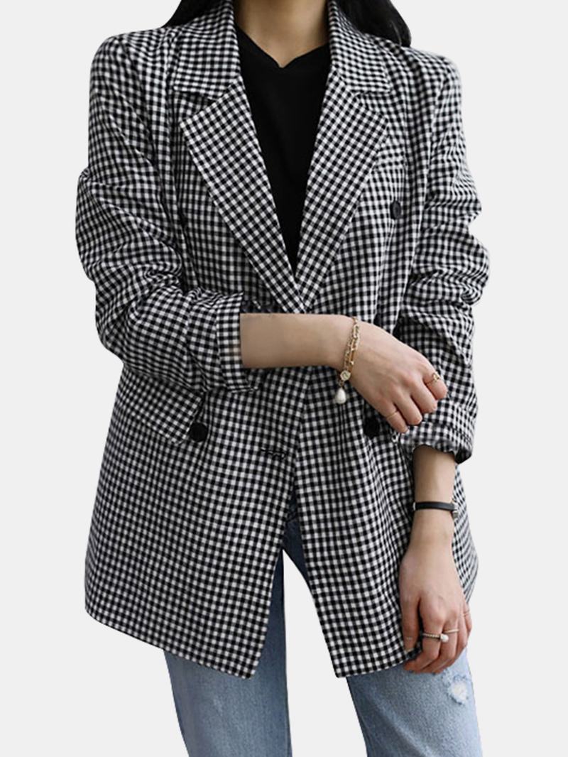 Kobiety Plaid Casual Full Sleeve Kolano Długość Retro Business Unlined Suits