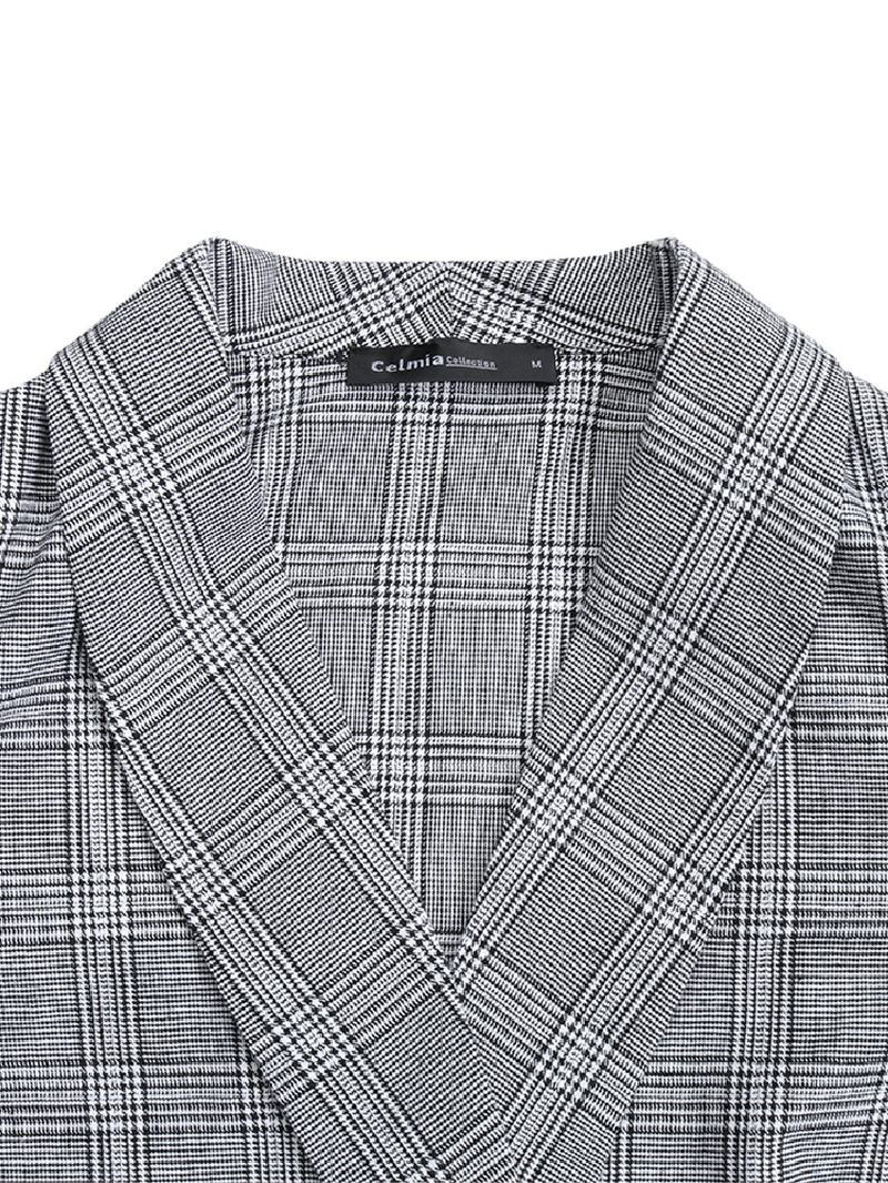 Kobiety Plaid Double Breasted Lapel Casual Cienkie Blazers Z Długim Rękawem