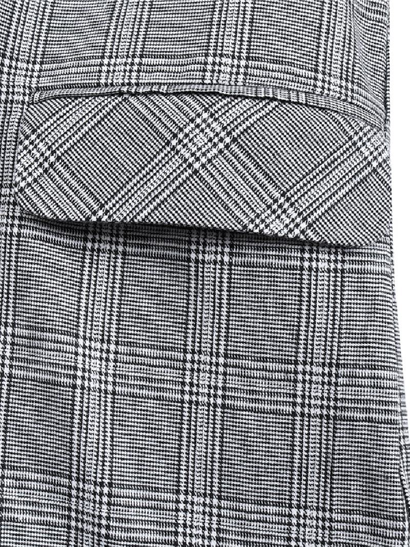Kobiety Plaid Double Breasted Lapel Casual Cienkie Blazers Z Długim Rękawem