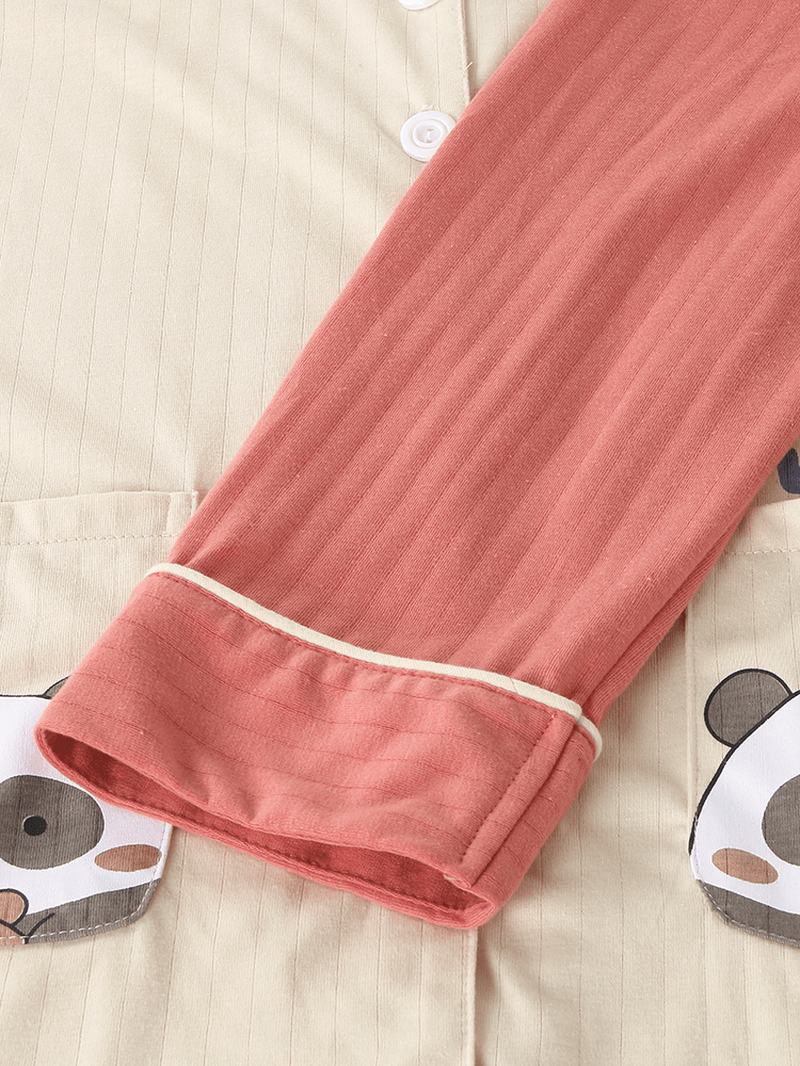 Kobiety Plus Rozmiar Cute Panda Drukowanie Contrast Raglan Sleeve Cotton Lounge Home Zestawy Piżam