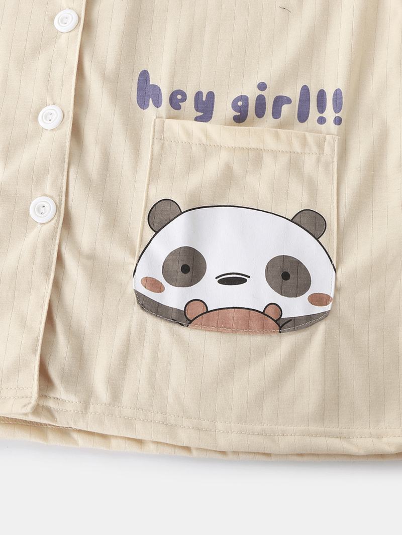 Kobiety Plus Rozmiar Cute Panda Drukowanie Contrast Raglan Sleeve Cotton Lounge Home Zestawy Piżam