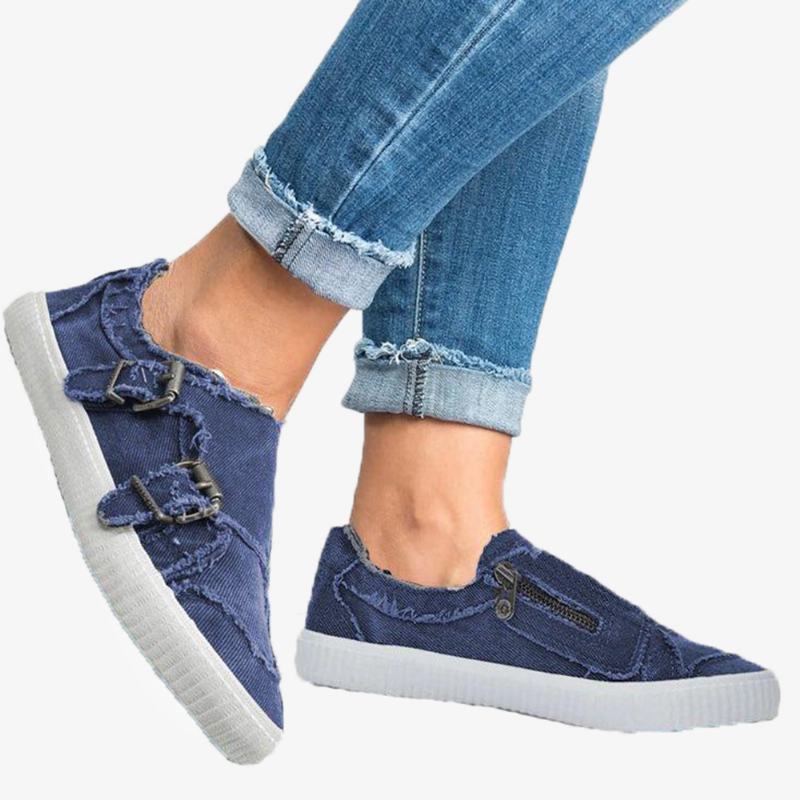 Kobiety Plus Rozmiar Metalowa Klamra Zamek Dekoracja Slip On Canvas Casual Codzienne Mieszkania