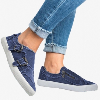 Kobiety Plus Rozmiar Metalowa Klamra Zamek Dekoracja Slip On Canvas Casual Codzienne Mieszkania