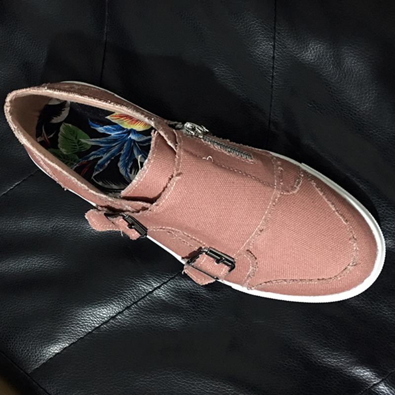 Kobiety Plus Rozmiar Metalowa Klamra Zamek Dekoracja Slip On Canvas Casual Codzienne Mieszkania